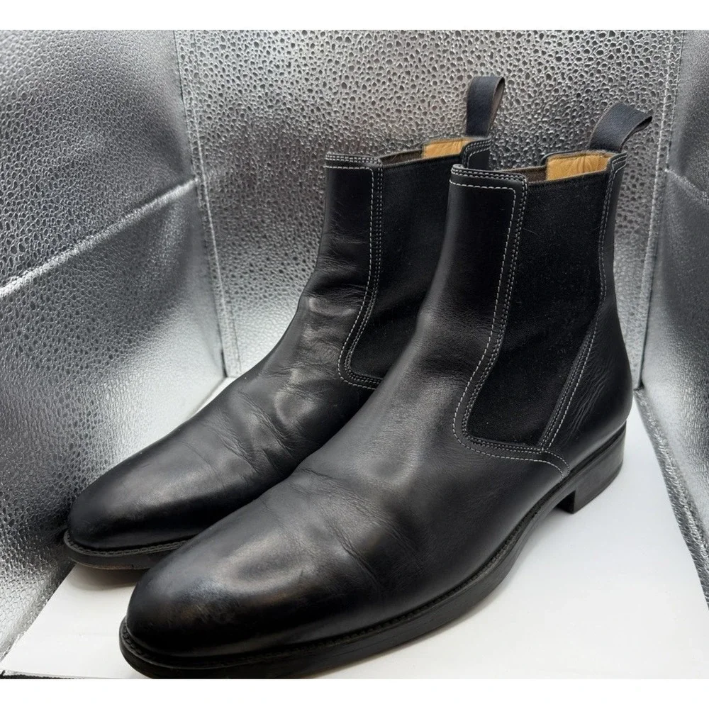 Santoni Men's US Size 8 Black Leather Chelsea Boots Luxury Made In Italy